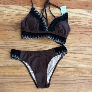 Cupshe Brown and Black Scalloped Bikini Set